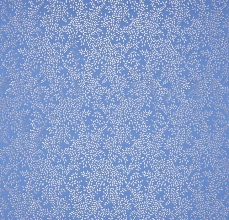 Metallic Leaves Cornflower Blue Fabric by Sara Miller