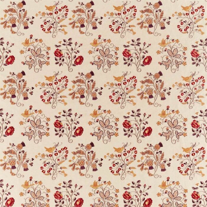 Newill Embroidery Wine/Saffron Fabric by Morris & Co