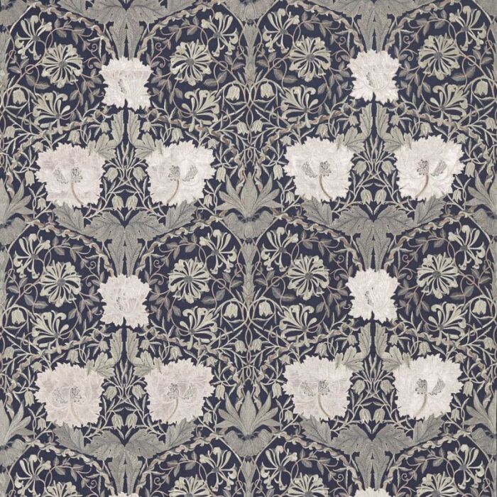 Pure Honeysuckle & Tulip Embroidery Inky Purple Fabric by Morris & Co