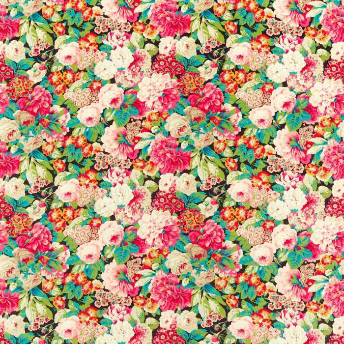 Rose & Peony Cerise/Veridian Fabric by Sanderson