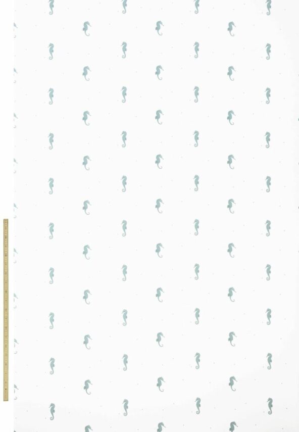 Seahorse Sateen Aqua Fabric by Sara Miller