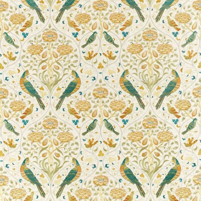 Seasons By May Embroidery Sea Glass/Brick Fabric by Morris & Co