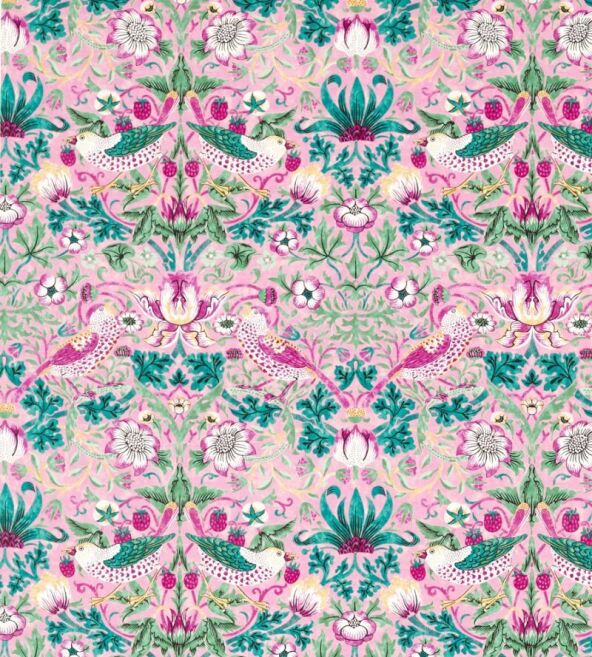 Strawberry Thief Miami Strip Fabric by Morris & Co