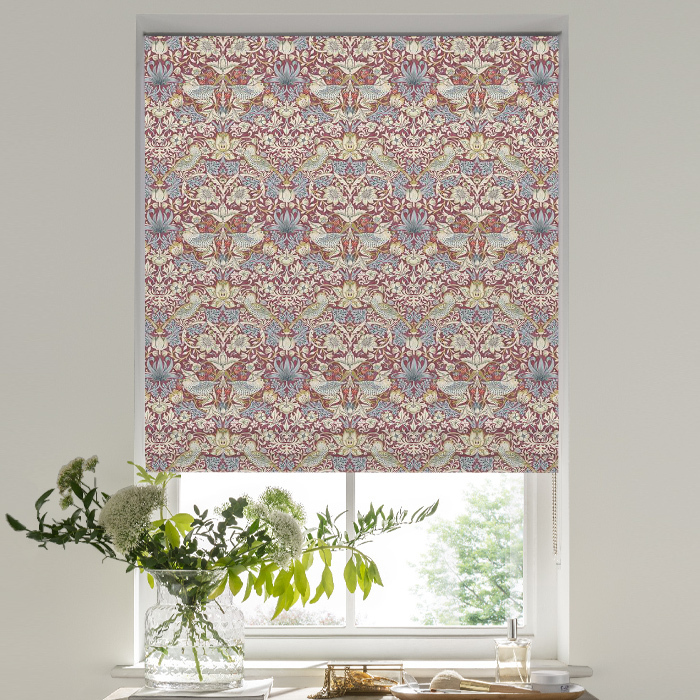 Roman Blind in Strawberry Thief Plum