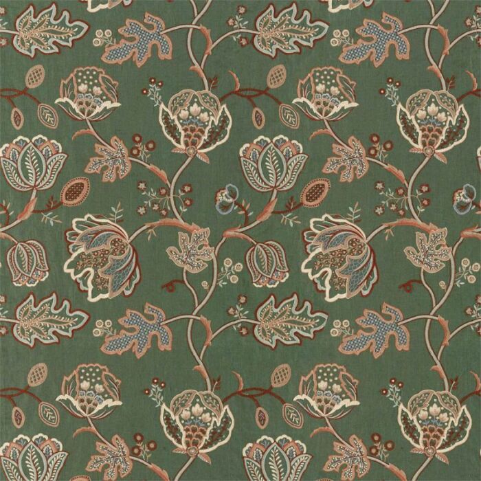 Theodosia Embroidery Bottle Green Fabric by Morris & Co