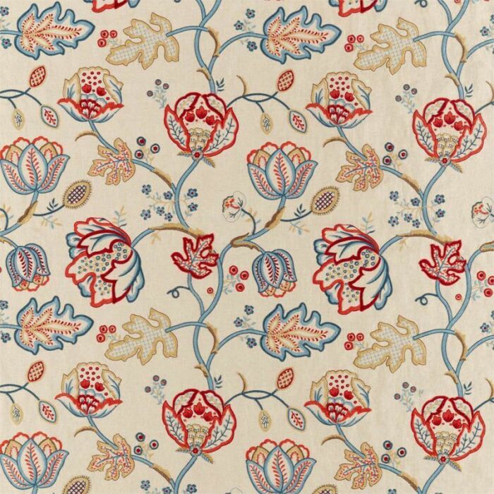 Theodosia Embroidery Wine/Indigo Fabric by Morris & Co