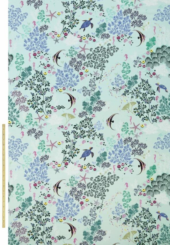 Underwater Sateen Aqua Fabric by Sara Miller