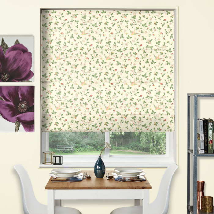 Roman Blind in Wild Strawberry Ivory Linen by Clarke And Clarke