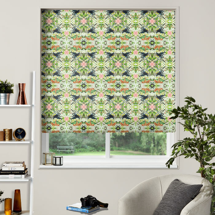 Roman Blind in Wonderlust Tea Story Dove by Clarke And Clarke