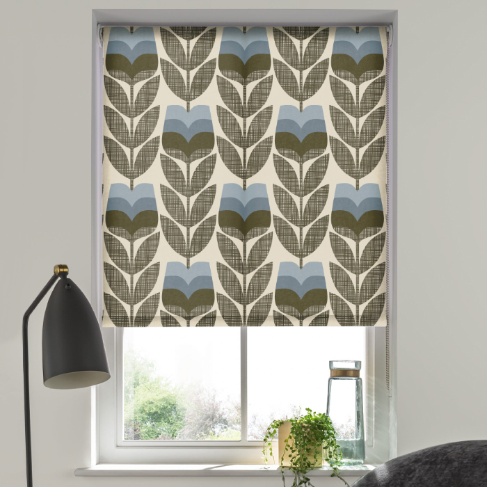 Eve Electric Roller Blind in Rose Bud Powder Blue