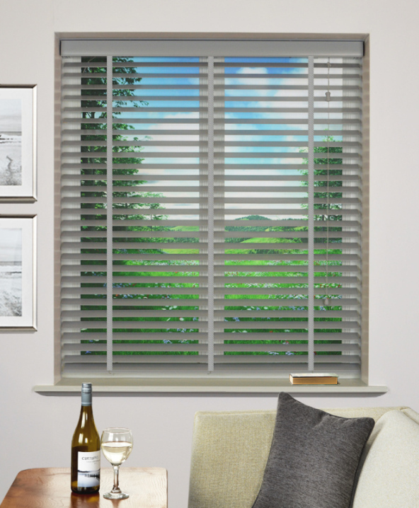 Slate Wood Venetian Blind With Dark Grey Tape