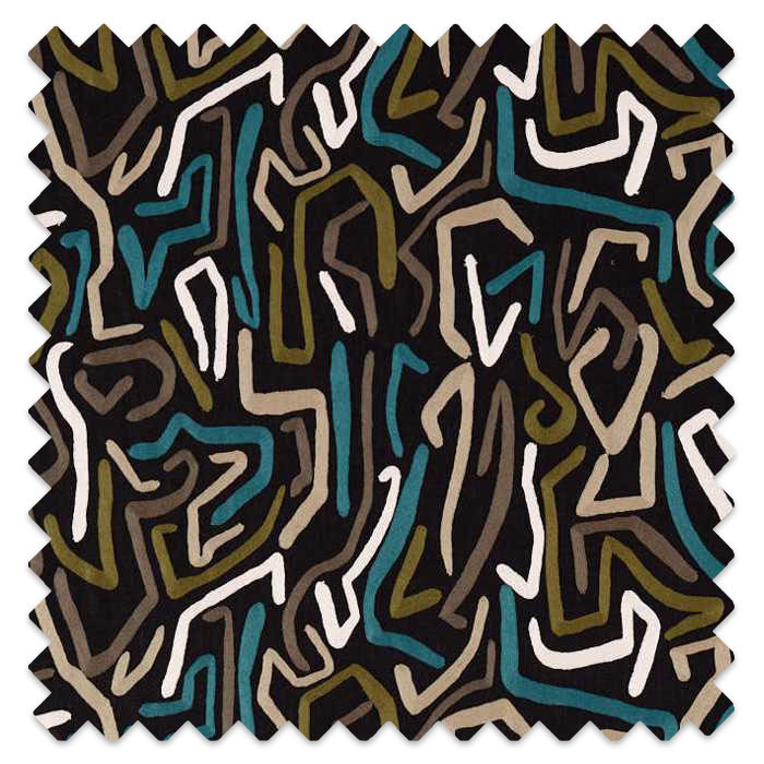 Swatch of Synchronic Black Earth/Bleached Coral/Moss