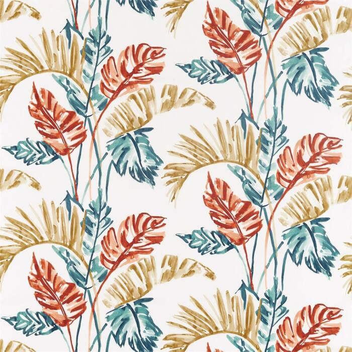 Toshiko Paprika Teal Olive Fabric by Harlequin