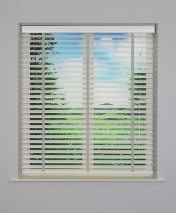 White Wooden Venetian Blind With Slate Tape
