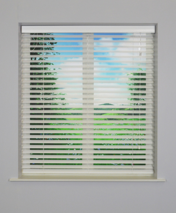 White Wooden Venetian Blind With White Tape