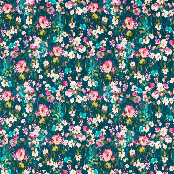 Wild Meadow Kingfisher Velvet Fabric by Clarke And Clarke