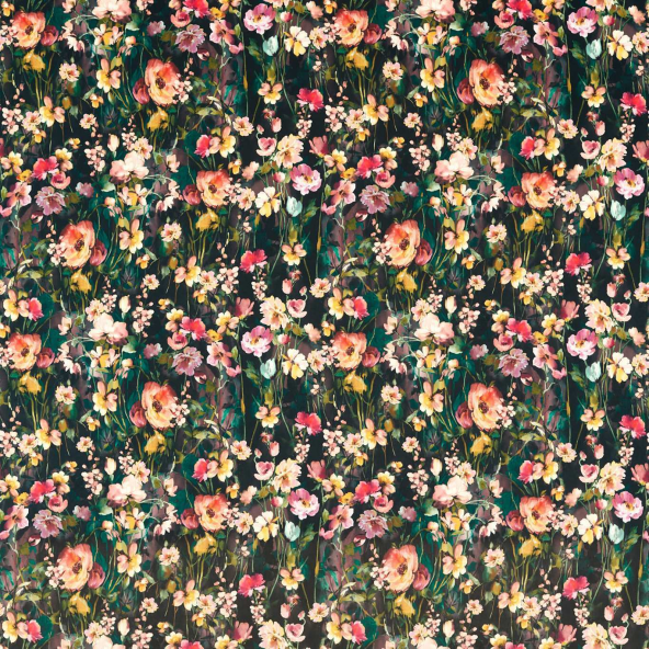 Wild Meadow Noir Velvet Fabric by Clarke And Clarke