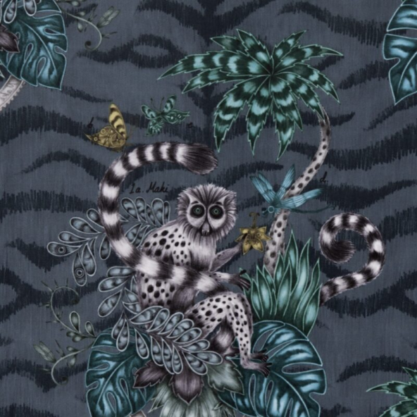 Lemur Navy Velvet Fabric Flat Image