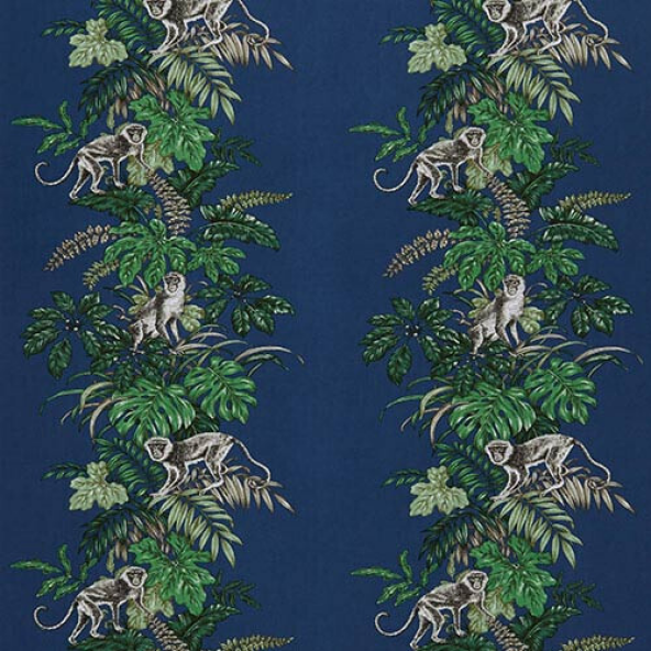 Monkeying Around Marine Fabric Flat Image