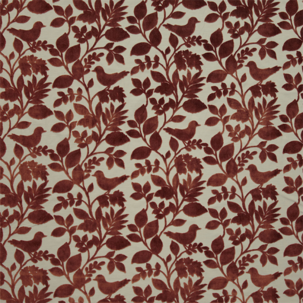 Orchard Birds Coral Fabric Flat Image