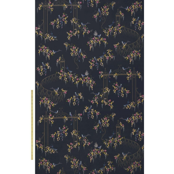 Bird And Gate Velvet Deep Navy Fabric by Sara Miller