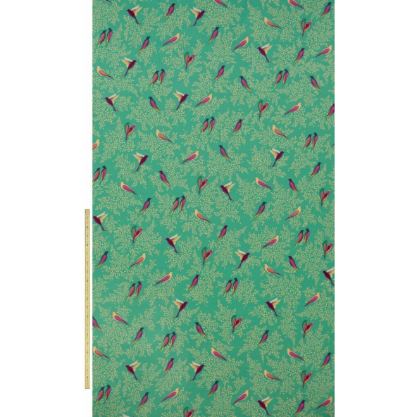 Green Birds Velvet Fabric by Sara Miller
