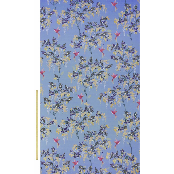 Hummingbird Velvet Cornflower Blue Fabric by Sara Miller