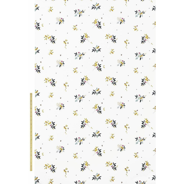 Lemon Cluster Sateen White Fabric by Sara Miller