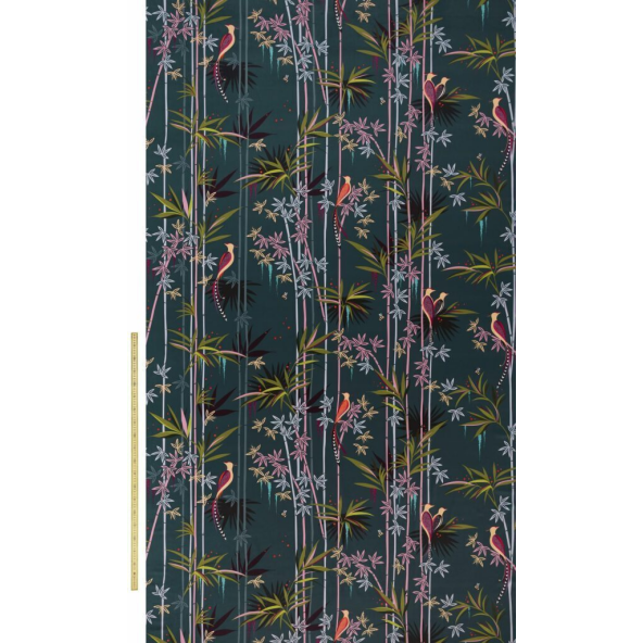 Linear Bamboo Velvet Dark Green Fabric by Sara Miller