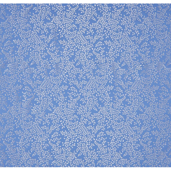 Metallic Leaves Cornflower Blue Fabric by Sara Miller