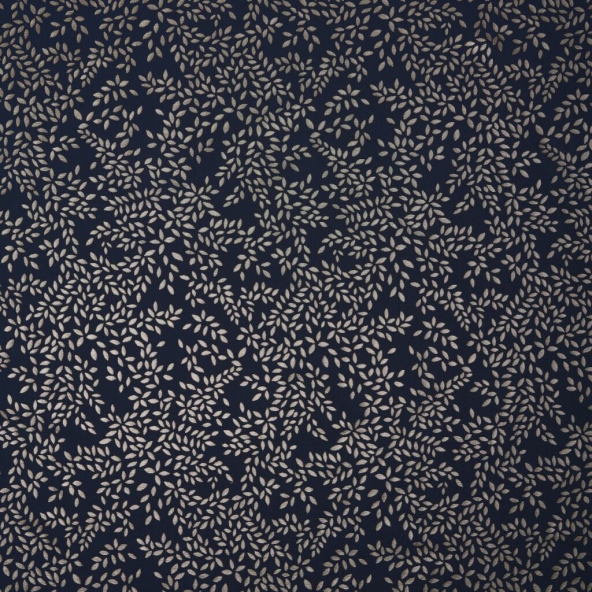 Metallic Leaves Smokey Blue Fabric by Sara Miller