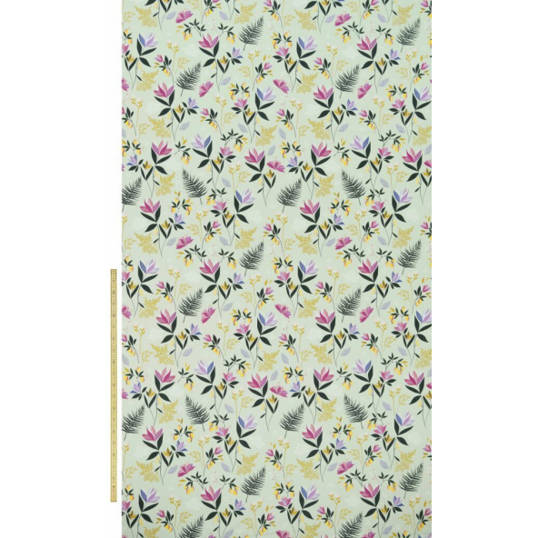 Orchard Floral Sateen Duckegg Fabric by Sara Miller