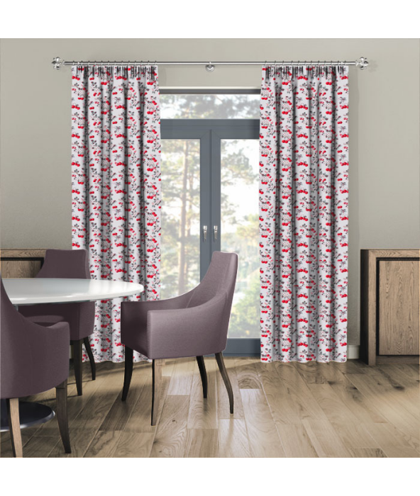 Cherry Sprig Red Curtains